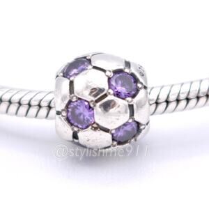 Authentic PANDORA Retired Soccer Ball with Amethyst CZ Charm